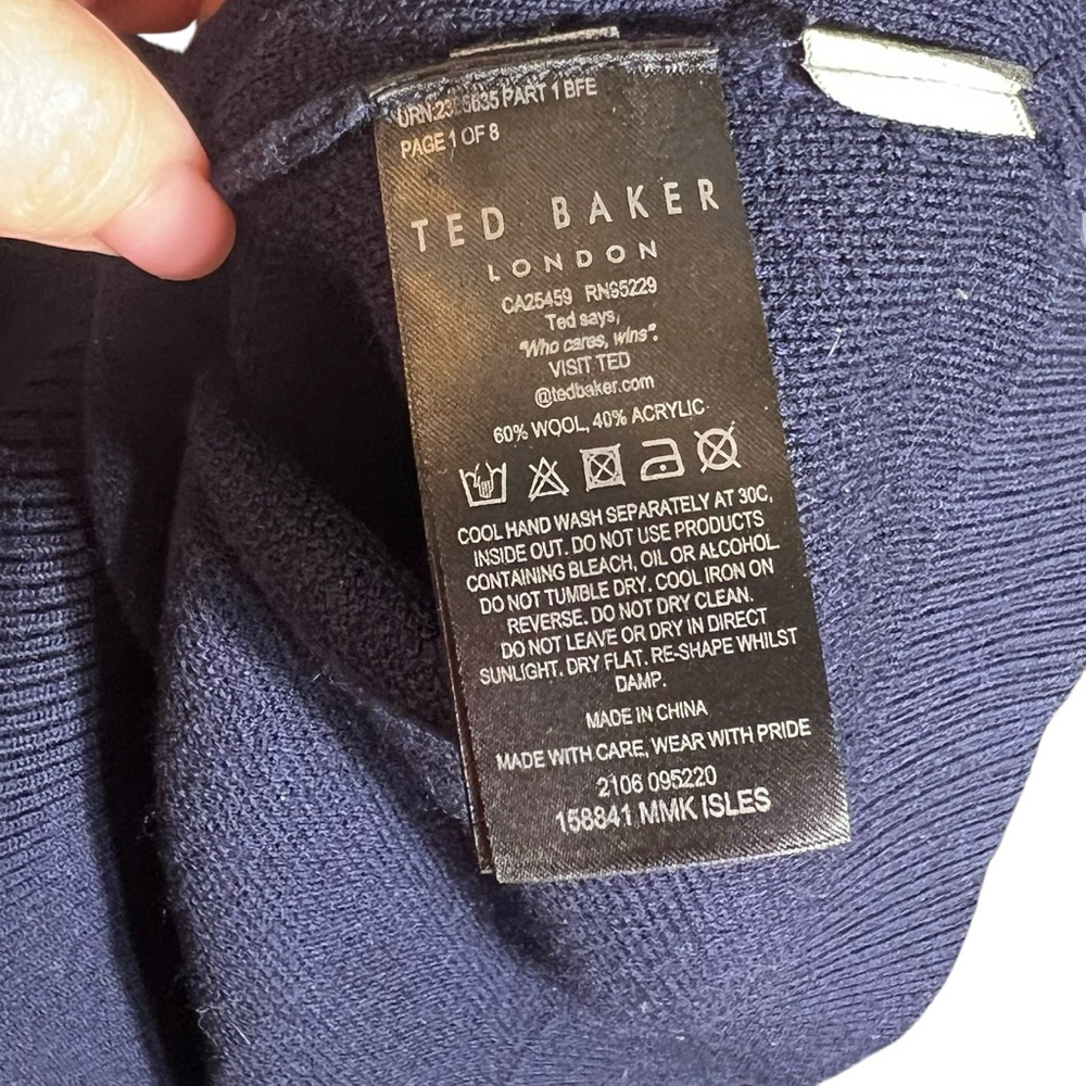 Ted Baker Blue Geometric Pattern Wool Blend Crew … - image 6